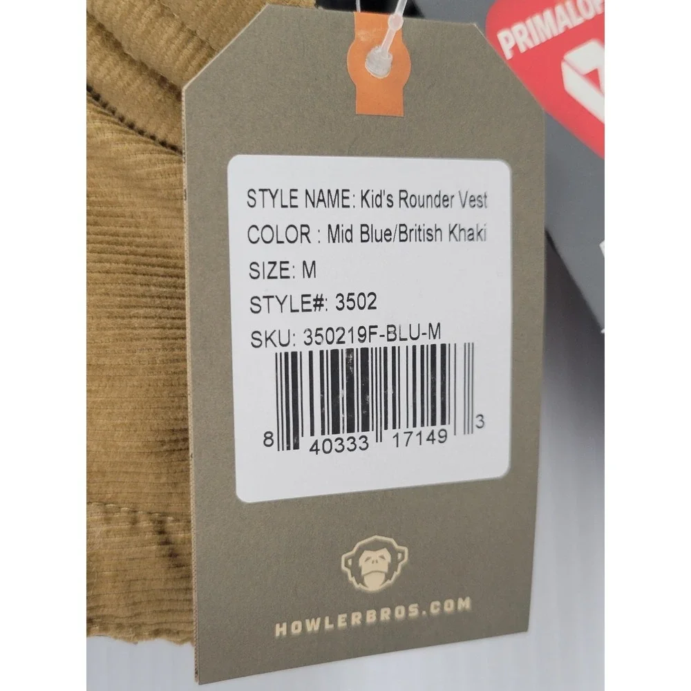 NWT Howler Bros Kid Youth Medium Rounder Vest‎ 3502 Blue British Khaki Corduroy